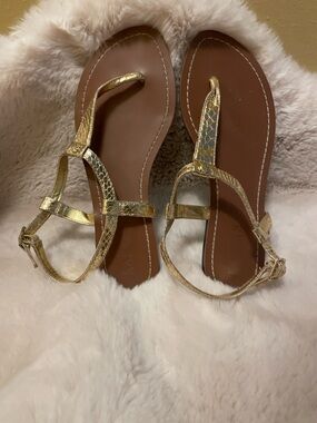 Lauren Ralph Lauren Metallic Gold T-Strap Sandals